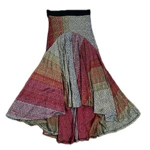 cecilia prado anthropologie Multicolor Bohemian Maxi Skirt high low knit elastic